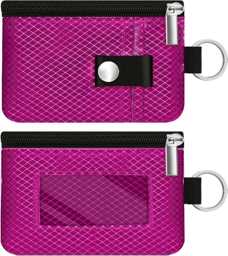CCUMI Minimalist RFID Blocking Small Wallet with ID Window,WaterResistant Zip Id Case Wallet with Lanyard Keychain for Cards,Cash,Travel,Women,Men (Purplish Red) - Image 3